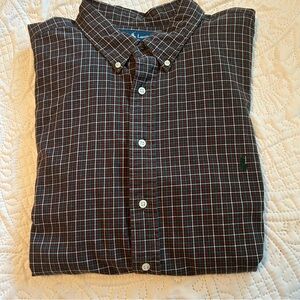 Ralph Lauren Men's Gray and Red Plaid Shirt